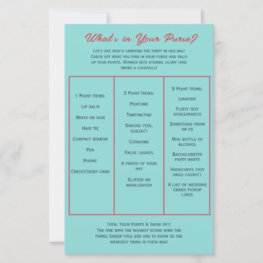 What's in Your Purse? Bachelorette Party Game (Voorkant)