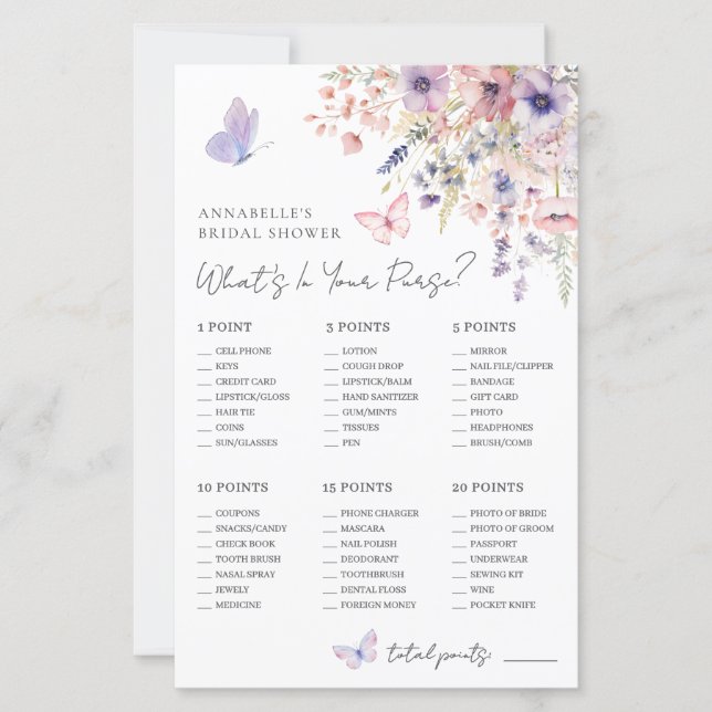 What's In Your Purse Bridal Shower Game (Voorkant)