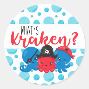 "What's Kraken" Octopus Pirate Verjaardag van kind Ronde Sticker