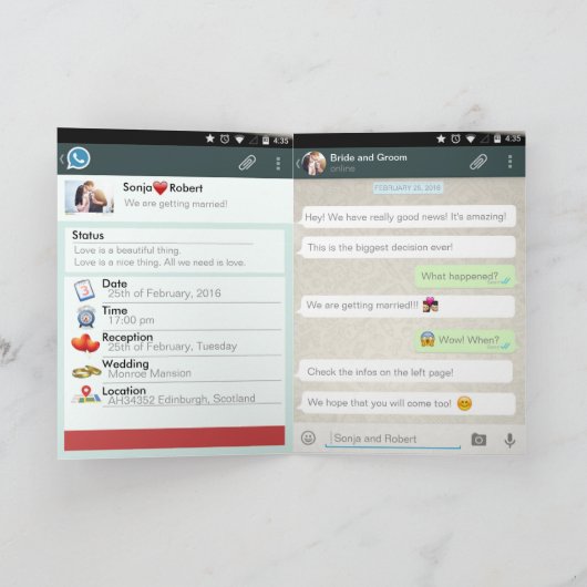 WhatsApp Android Conversation iPhone Faire-part de (Intérieur)