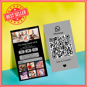 WhatsApp Nagelsalon Gray Social Media QR Code Visitekaartje