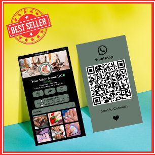 WhatsApp Nagelsalon Sage Green Social Media QR Visitekaartje