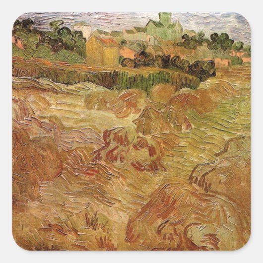 Wheat Fields met Auvers van Vincent van Gogh Vierkante Sticker (Voorkant)