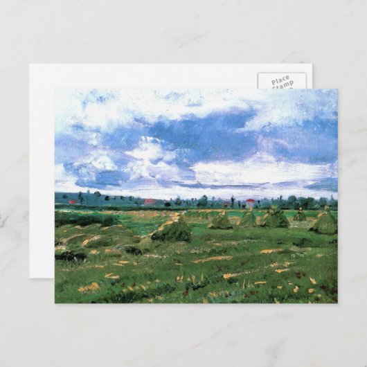 Wheat Fields met Haystacks van Vincent van Gogh Briefkaart (Voorkant / Achterkant)