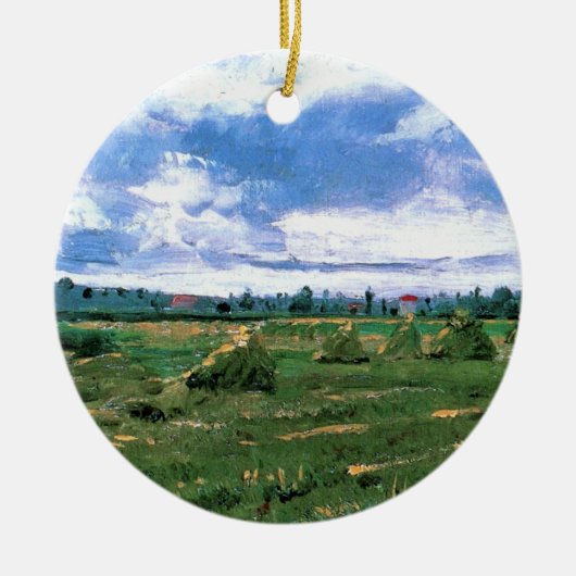 Wheat Fields met Haystacks van Vincent van Gogh Keramisch Ornament (Voorkant)
