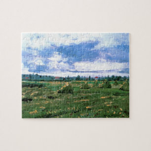 Wheat Fields met Haystacks van Vincent van Gogh Legpuzzel