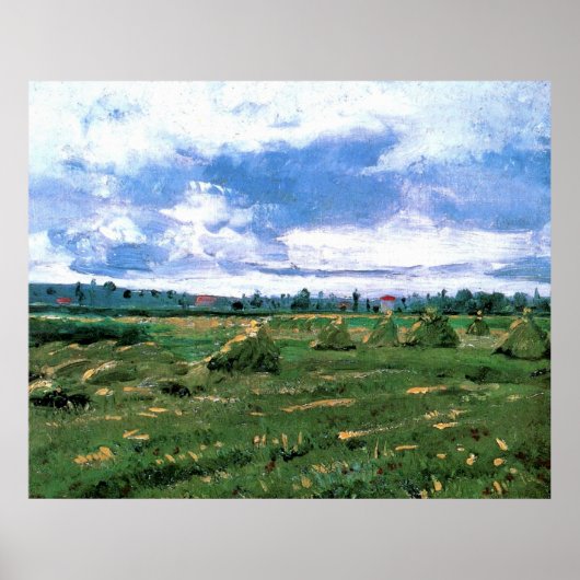 Wheat Fields met Haystacks van Vincent van Gogh Poster (Voorkant)