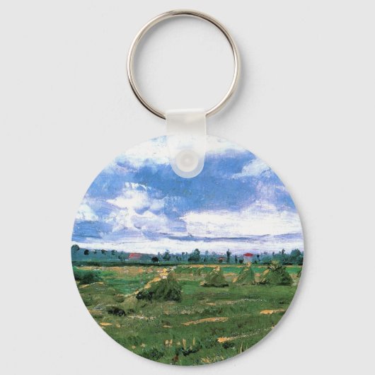 Wheat Fields met Haystacks van Vincent van Gogh Sleutelhanger (Voorkant)