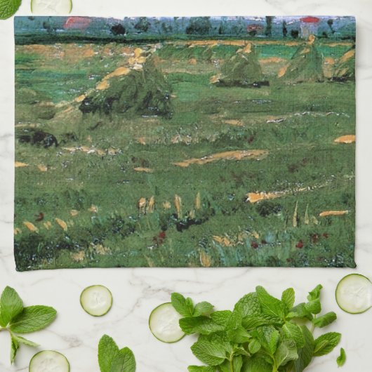 Wheat Fields met Haystacks van Vincent van Gogh Theedoek (Gevouwen)