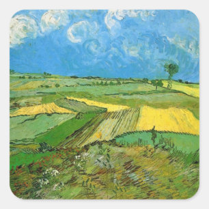 Wheat Fields op Auvers under Clouded Sky, Vincent Vierkante Sticker