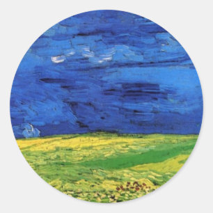 Wheat Fields Under Clouded Sky Van Gogh Ronde Sticker