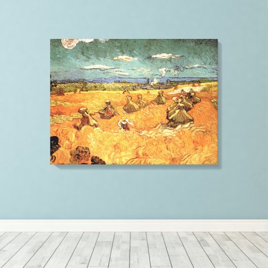 Wheat Stacks met Reaper van Vincent van Gogh Canvas Afdruk (Insitu (Houten vloer))