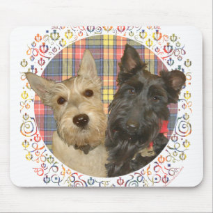 Wheaten & Black Scotties op Tartan Muismat