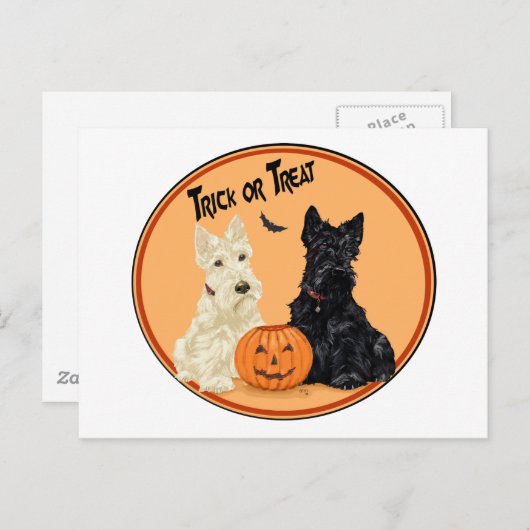 Wheaten & Black Scottish Terriers Halloween Briefkaart (Voorkant / Achterkant)