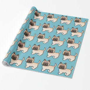 Wheaten Cairn Terrier Cartoon Hond Patroon Op Blau Cadeaupapier