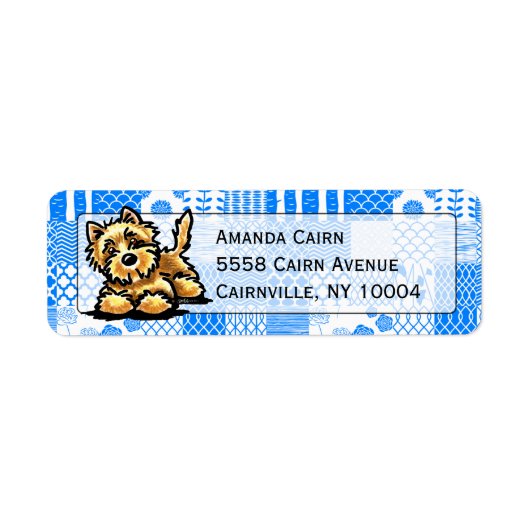 Wheaten Cairn Terrier Studio Blue Patchwork Etiket (Voorkant)