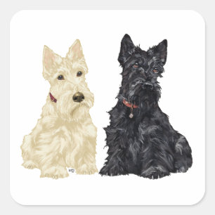 Wheaten en Black Schotse Terriërs Vierkante Sticker
