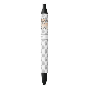 Wheaten Norfolk Terrier Cartoon Hond & Naam Zwarte Inkt Pen