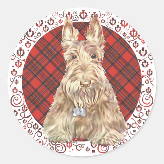 Wheaten Scottie Tartan Ronde Sticker (Voorkant)