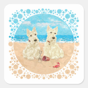 Wheaten Scotties op het strand Vierkante Sticker