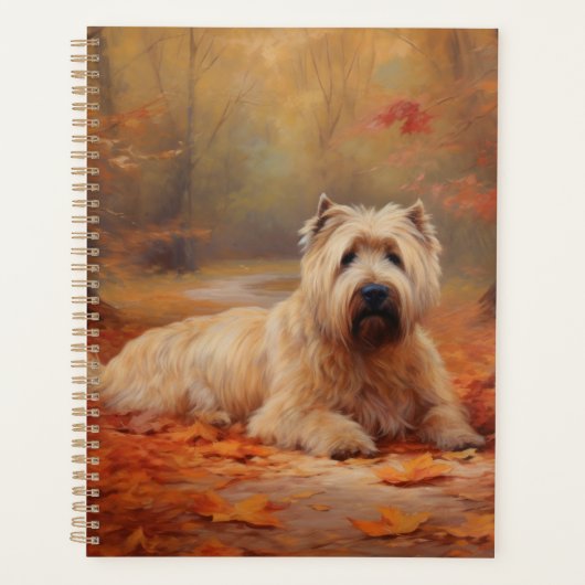 Wheaten Terrier dans les feuilles d'automne automn (Devant)
