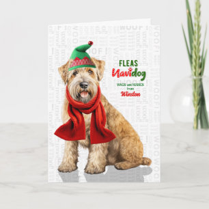 Wheaten Terrier-hond Grappige Vlooien Navidog met Feestdagen Kaart