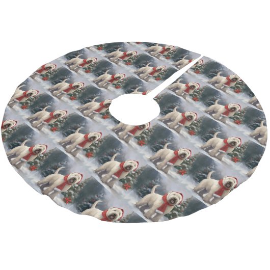 Wheaten Terriër Hond in Sneeuw Kerstmis Kerstboom Rok (Gekanteld)