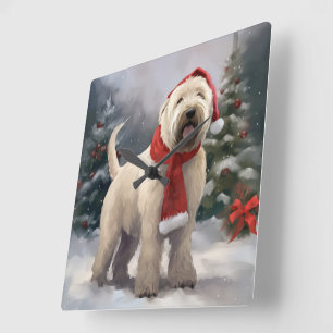 Wheaten Terriër Hond in Sneeuw Kerstmis Vierkante Klok