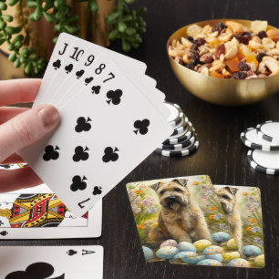 Wheaten Terrier-hond met Pasen-eieren Vakantie Pokerkaarten
