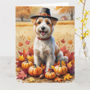 Wheaten Terrier in Herfstbladeren Thanksgiving Kun Kaart