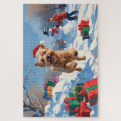 Wheaten Terrier Loopt In Sneeuw Met Kerst Pet Legpuzzel (Verticaal)
