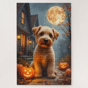 Wheaten Terrier Oogstmaan Halloween Portret Legpuzzel