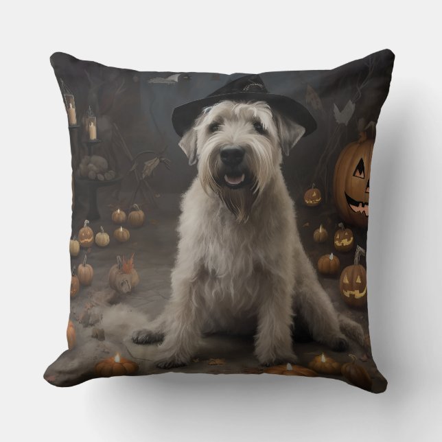 Wheaten Terrier Pompoenen Halloween Eng Kussen (Voorkant)