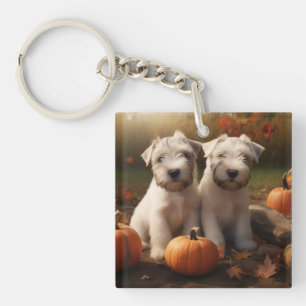 Wheaten Terrier Puppy Herfst Plezier Pompoen Sleutelhanger