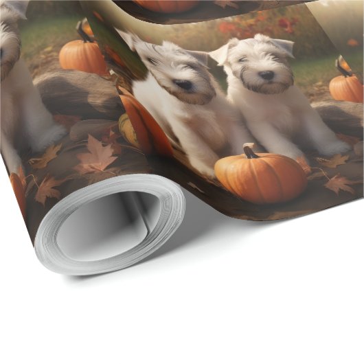 Wheaten Terrier Puppy Herfst Verrukking Pompoen Cadeaupapier (Rol Hoek)