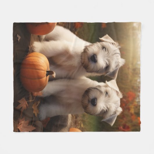 Wheaten Terrier Puppy Herfst Verrukking Pompoen Fleece Deken (Voorkant (Horizontaal))
