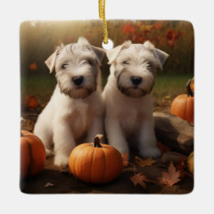 Wheaten Terrier Puppy Herfst Verrukking Pompoen Keramisch Ornament