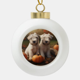 Wheaten Terrier Puppy Herfst Verrukking Pompoen Keramische Bal Ornament
