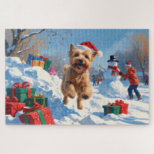 Wheaten Terrier Rent in de Sneeuw met Kerstmuts Legpuzzel