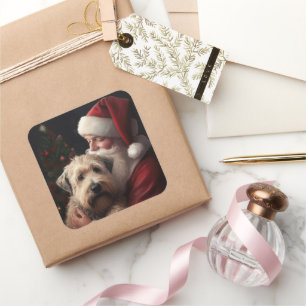 Wheaton Terrier met Kerstman Feestelijke Kerst Vierkante Sticker