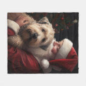 Wheaton Terrier met Sinterklaas Festieve Kerstmis Fleece Deken (Voorkant (Horizontaal))
