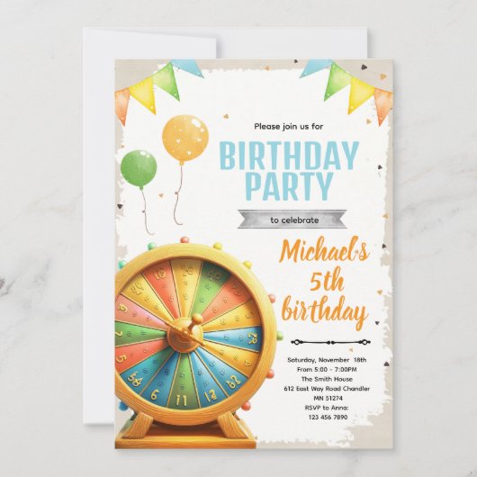 Wheel of Fortune spin birthday Invitation (Devant)