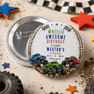Wheelie Awesome Monster Truck 4e verjaardag jongen Ronde Button 5,7 Cm