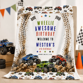 Wheelie Awesome Monster Truck 4e verjaardag jongen Spandoek