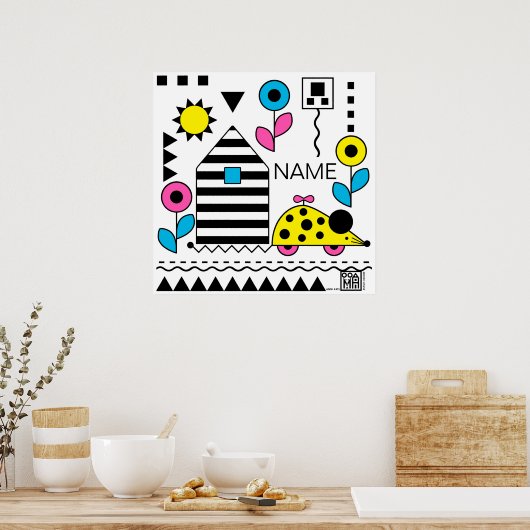 Wheelie Mouse en House Poster - CMYK - personalise (Keuken)