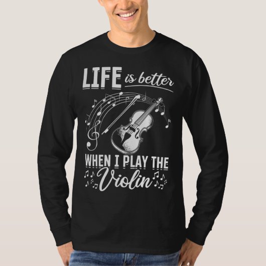 When I Play The Violin Violin And Music Notes T-shirt (Voorkant)