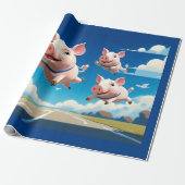 When Pigs Fly Funny Winged Pigs Cadeaupapier (Uitgerold)