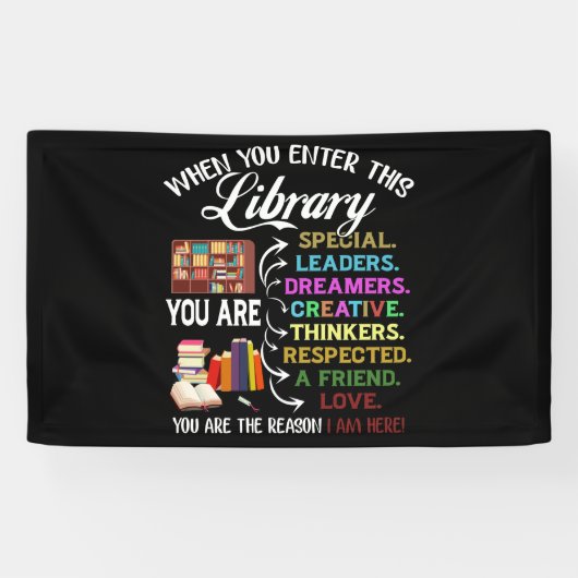 When You Enter This Library Reading Book Worms Spandoek (Horizontaal)