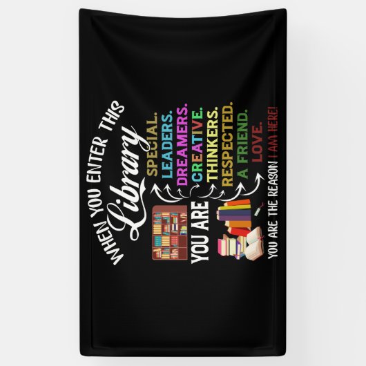 When You Enter This Library Reading Book Worms Spandoek (Verticaal)