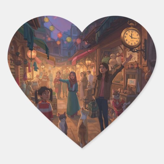 Where Cats Wander and Lanterns Glow Hart Sticker (Voorkant)